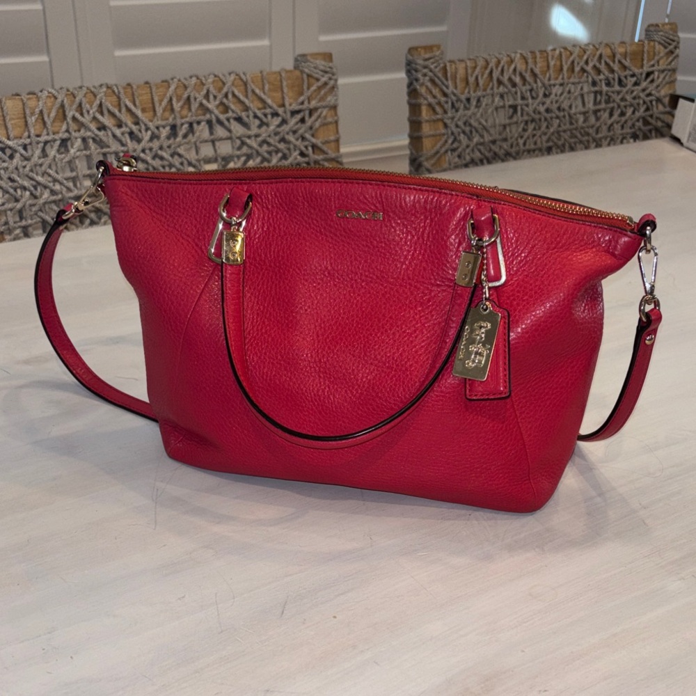 Coach Red Pink Rose Leather Shoulder Bag